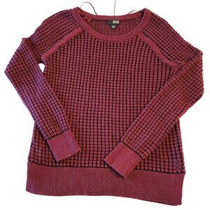 Womens Sweater Cranberry Black Waffle Weave Thermal Shirt Size Small  JH749